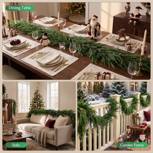 Green 9FT Norfolk Pine Christmas Garland for Mantle - Faux Holiday Decor