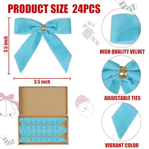 Blue Christmas Bow Set - Velvet Ribbon Wreath Ornaments & Holiday Decorations
