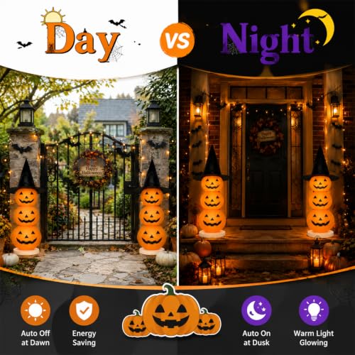 Halloween Collapsible Pumpkin Lantern Set with LED Hat - Outdoor Yard & Porch Decor