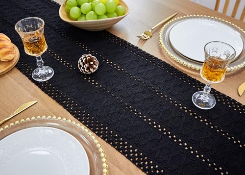 Black Table Runner with Tassels - Boho Fall Decor 12x90 Inch - FEXIA Variation