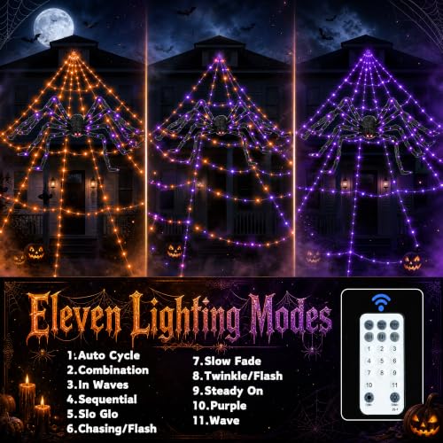 Giant Spider Web Lights – Outdoor Halloween Cobwebs with 550 LEDs, 11 Modes & Remote Control