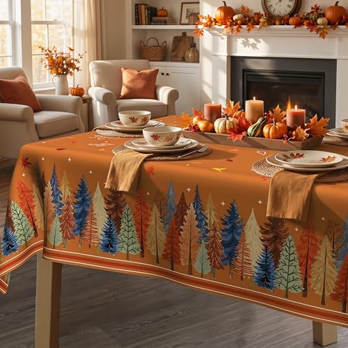 Fall Watercolor Tree Tablecloth 60x84 Inch Rectangular Autumn Decor - Washable Polyester, Seasonal Thanksgiving Cover - Fall Trees Variation