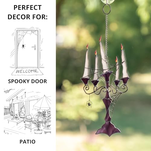 Halloween Candelabra Stained Glass Suncatcher - Handmade Gothic Window Decor