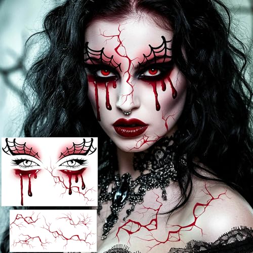 Blood Eye Fake Tattoo Sheets Halloween Temporary Makeup Kit - Realistic Face Scar & Wound Design