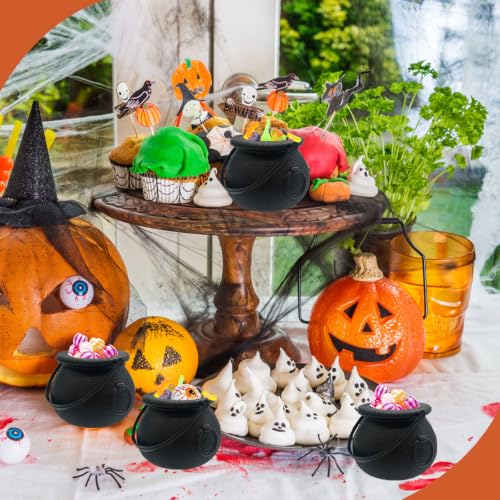 50 Pcs Halloween Mini Black Cauldrons - 2.8 Inch Portable Candy Holders with Handles