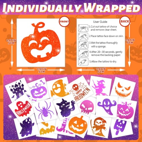 120 Pcs Glitter Halloween Temporary Tattoos for Kids - Halloween Variation