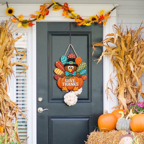 Leopard Pumpkin Fall Decor Sign for Front Door - Thanks Variation, Rustic Autumn Wall Art