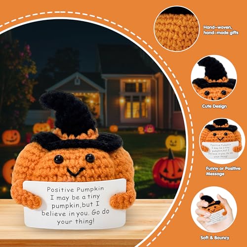 Halloween Emotional Support Crochet Pumpkin Sign - Mini Positive Gift for Home & Office - Variation: Pumpkin