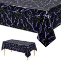 Black Lightning Pattern Plastic Tablecloth - K-Pop Birthday Decor, 54x108 Inches - Black Hunters Variation
