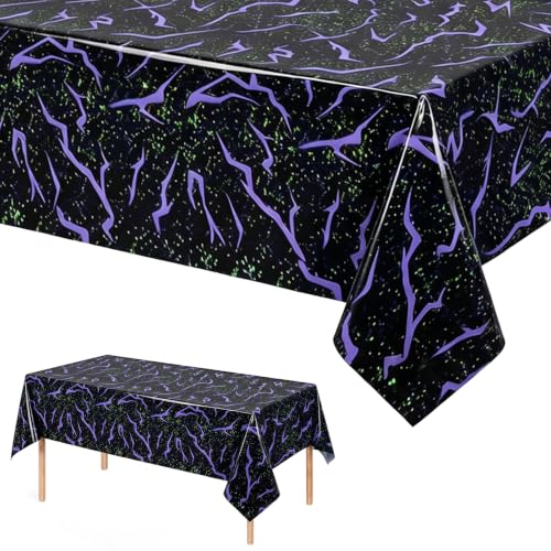 Black Lightning Pattern Plastic Tablecloth - K-Pop Birthday Decor, 54x108 Inches - Black Hunters Variation