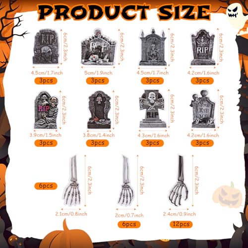 Halloween Cupcake Toppers Set - Tombstone & Skeleton Zombie Hand Picks, 48 Pcs