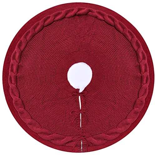 Red Tree Skirt 36 Inch Burgundy Knit Rustic Christmas Decor - Variation of THIS listing