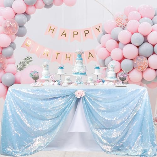 Iridescent Aqua Sequin Tablecloth 90x156 Inch Rectangle Glitter Linen for Party