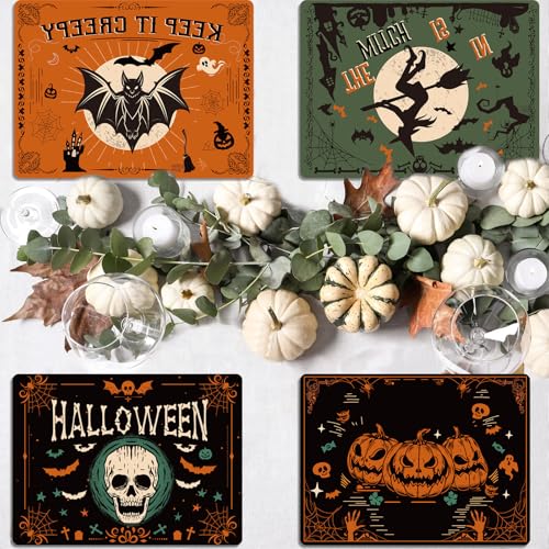 Halloween Gothic Bat Plastic Placemats Set of 6 - Spooky Table Decor