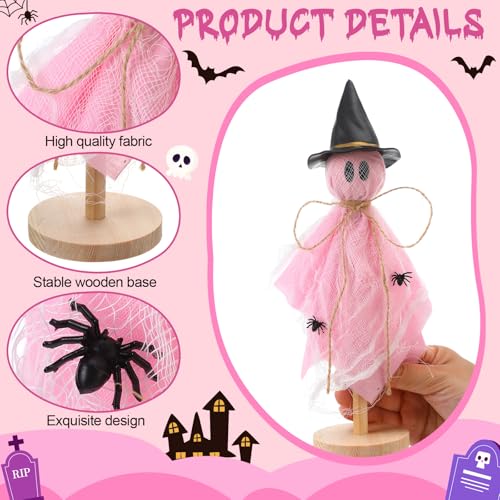 Halloween Ghost Decorations Set - Primitive Pink Wooden Centerpieces for Home & Party