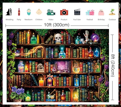 Halloween Scientist Laboratory Backdrop 10x8FT Witch Bookshelf Magic Poison Skull Photography Scene - Kids & Adults