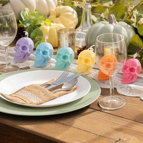 Pastel Skull Candles Set - Gothic Halloween Decor, Unscented Wax, 12 Pieces