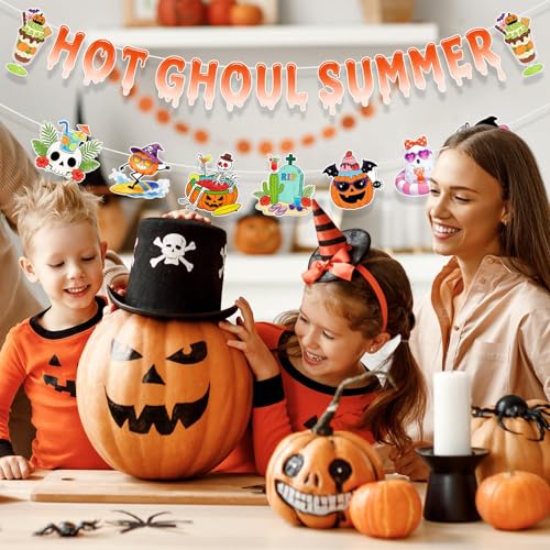 Summer Halloween Banner Decorations - Spooky Pumpkin Party Banner for Indoor Outdoor Events