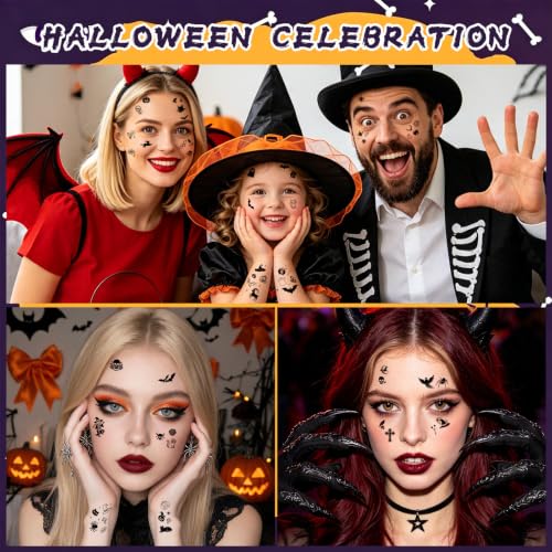Halloween Temporary Tattoos Sheets - 56 Sheets with Pumpkin Bat Spider Designs