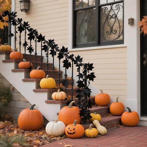 Halloween Black Maple Leaf Garland 12FT - Fall Wreath & Haunted Mansion Decor