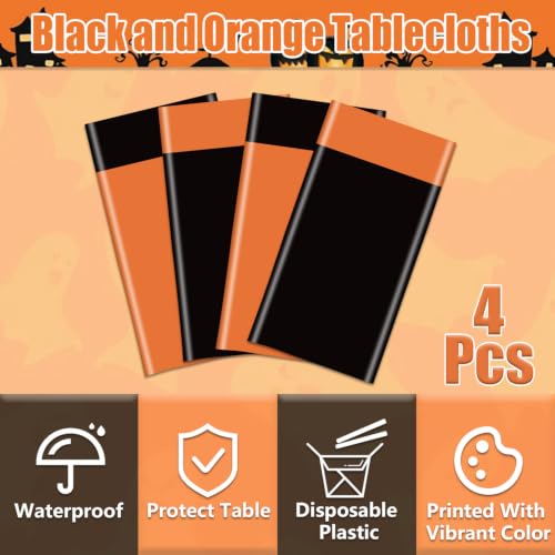 Halloween Tablecloths Black and Orange Disposable 4 Pack - Variation: Orange Black