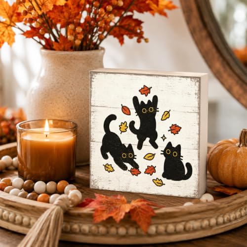 Fall Decorations for Home Black Cat Wood Sign - Rustic Fall Decor - FALL58