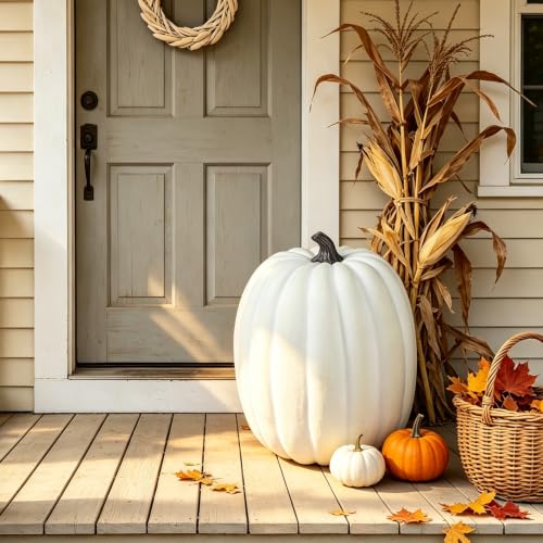 Large 19-Inch Oblong White Artificial Foam Pumpkin - Fall Decor
