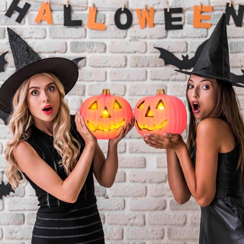 Pink Light Up Halloween Jack O Lantern Decor Set of 2 - Indoor & Outdoor