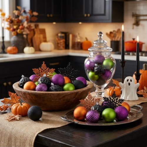 Valery Madelyn 50ct Halloween Tree Ornaments Indoor Decorations - Orange, Purple, Green, Medium