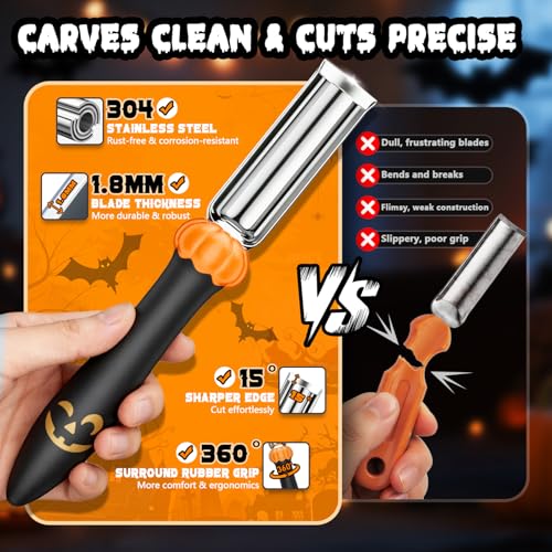Pumpkin Carving Kit for Adults & Kids with Stainless Steel Tools & Carrying Case