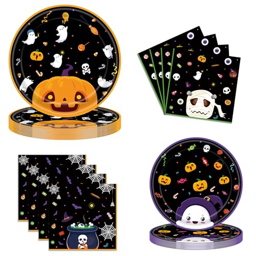Halloween Party Supplies Set - Disposable Plates & Napkins - Pumpkin Ghost Design - Includes 90 Pieces - Halloween