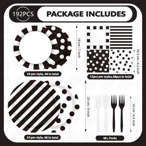 Black and White Polka Dot and Striped Party Decorations Set for 48 Guests