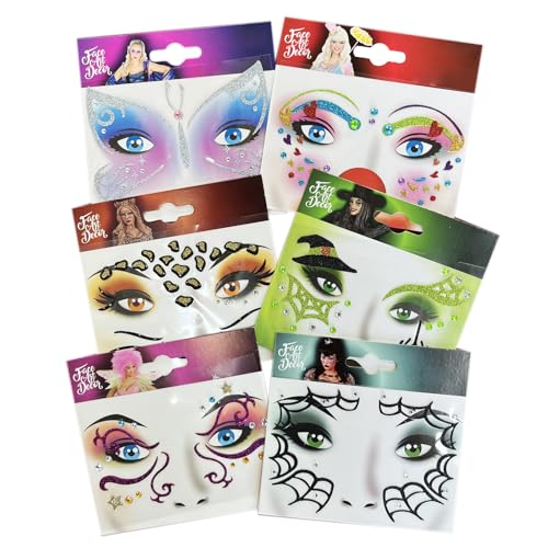 Animal-Themed Glitter Face Stickers - Reusable Gold Sparkling Face Tattoos for Halloween & Parties - 6 Pack Variation: Glitter, Sparkling