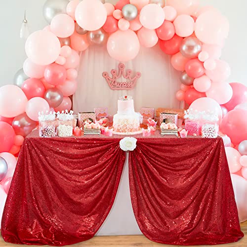 Sequin Tablecloth 90x132 Inch Red Glitter Rectangle Table Cover for Events - Variation of Red / 132" x 90"