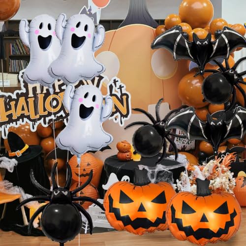Halloween Foil Balloons Set - Boo Ghost Bat Pumpkin Spider Decorations