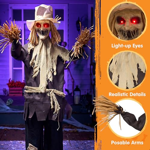70-Inch Outdoor Animatronic Halloween Scarecrow Decoration with Motion Light and Sound