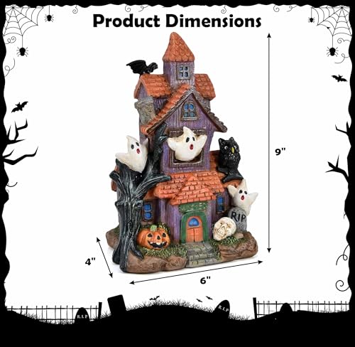 Halloween Haunted House Figurine - Spooky Resin Village Display Decor, 9 Inch