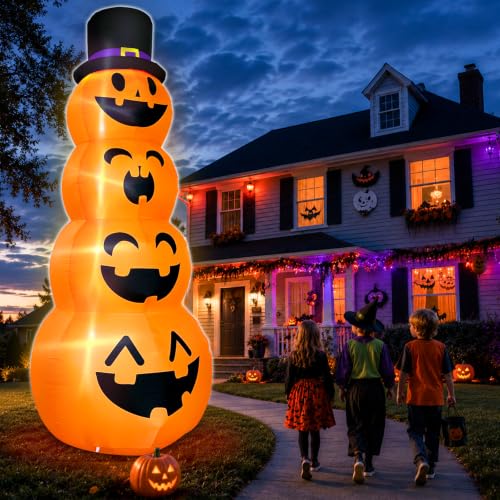 12Ft Giant Halloween Inflatable Pumpkins with LED Lights & Stakes Outdoor Decorations