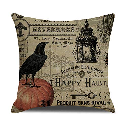 Halloween Pillow Covers Set of 4 - 18x18 Velvet Throw Pillows with Pumpkin Skull Owl Crow Design - Halloween Decor