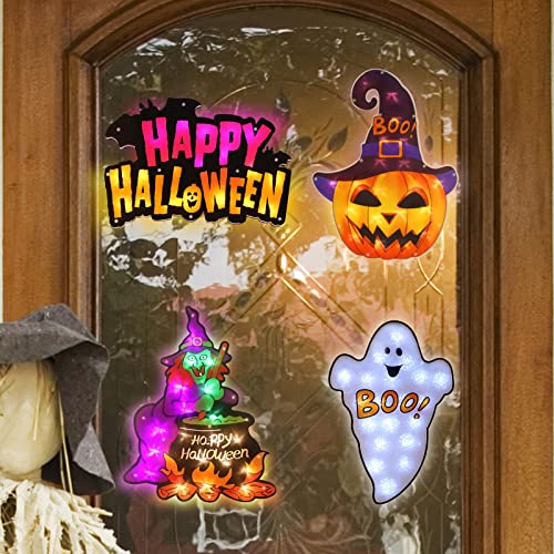 Halloween Window Silhouette Lights - 4 Pack Ghost, Witch, Jack-O-Lantern, Happy Halloween - Indoor/Outdoor Decor