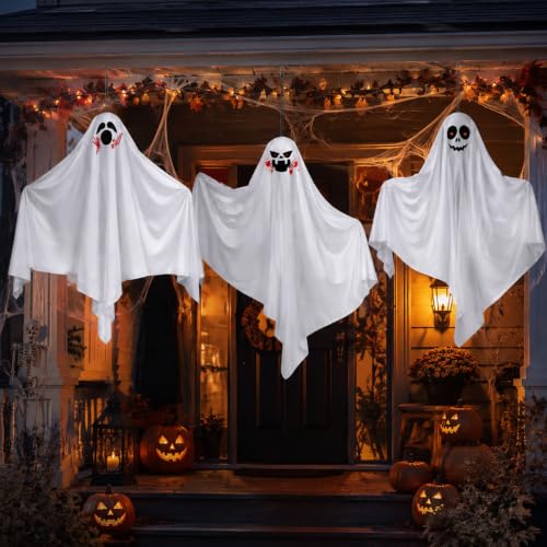 27.5-Inch Hanging Ghost Halloween Decorations - Spooky Ghosts 3 Pack