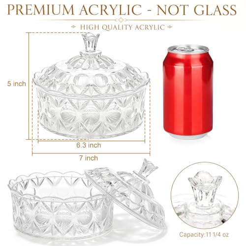 Acrylic Candy Jar with Lid - Clear Plastic Decorative Sugar Bowl, 2-Pack, 6.3 Inch Diameter
