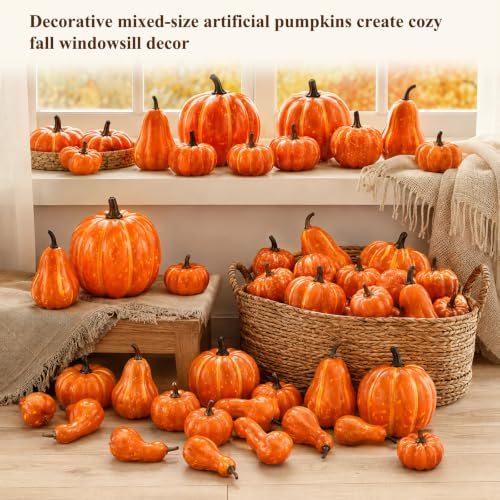 Assorted Mini Pumpkin Artificial Fall Decor Set - Rustic Orange Halloween Thanksgiving