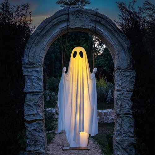 Outdoor Halloween Ghost Decoration - 5 to 13 Ft Adjustable Hanging Inflatable with LED Lights