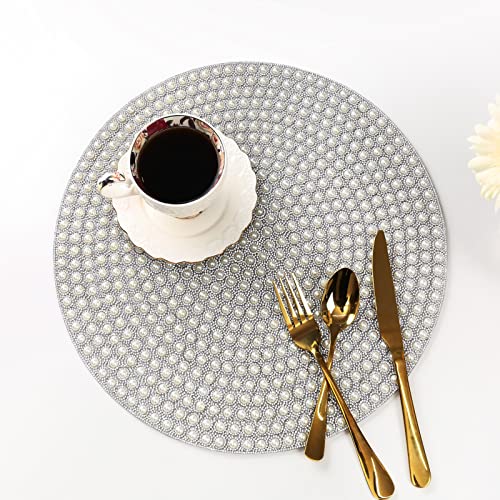 Silver Pearl Rhinestone Placemat - 15 Inch Round Dining Table Decor - Variation: Silver Pearls / 1PCS