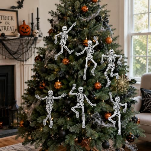 Halloween Skeleton Decor Set - 12 Jointed Luminous Paper Skeleton Cutouts