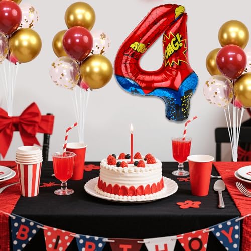 Spider Number 4 Balloon for 4th Birthday Party Decorations - 40 Inch