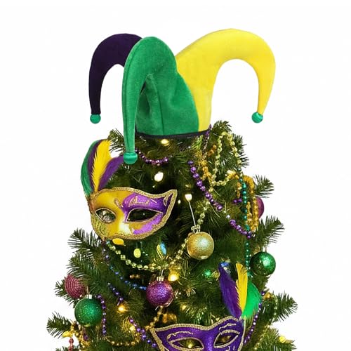 Mardi Gras Tree Topper Jester Clown Hat Decorations for Home & Party