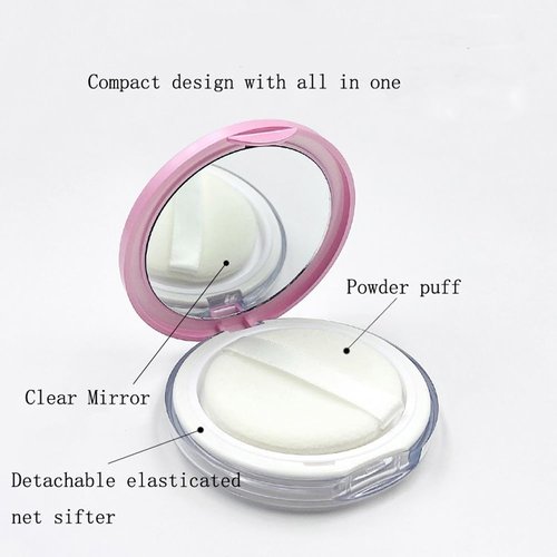 Skiennix Empty Plastic Loose Powder Compact - Reusable 5g Makeup Container with Velvet Puff & Mirror