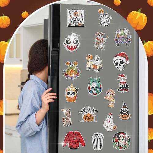 Christmas Eve Diamond Art Magnet Kit - 30 Refrigerator Magnets, Festive Shapes